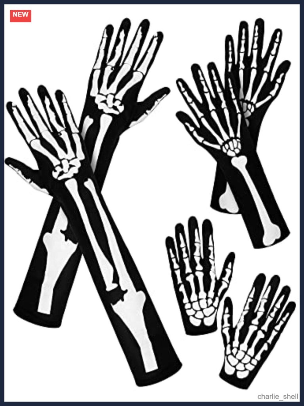 Skeleton Gloves 3 Pairs Full Finger Long Arm Sleeves Halloween Cosplay Costume